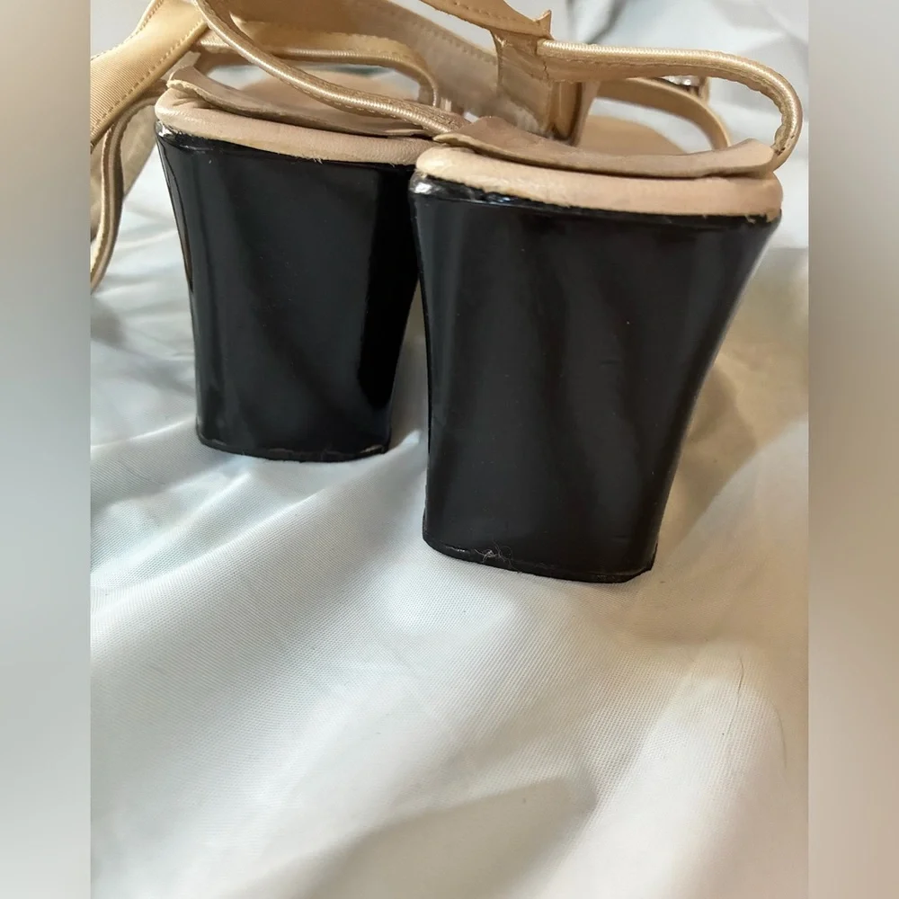 Vintage Gianni Versace Black & Cream Chunky Platform Wedge Sandals 90s Y2K